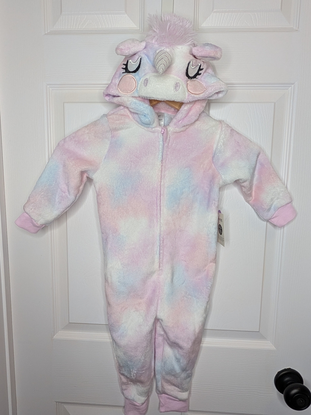 Halloween Costume Girls Pastel Unicorn Costume Hooded Fleece Romper Size 2T